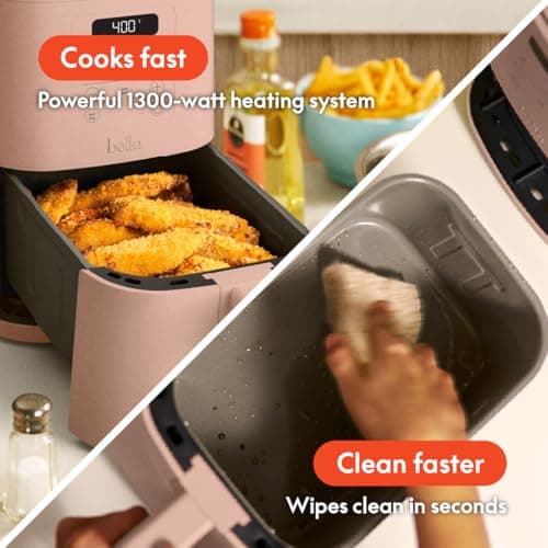 bella 4Qt Slim Air Fryer, Fits-anywhere™ Kitchenware, EverGood™ Ceramic Nonstick Coating, Adjustable Temperature, 6 Preset Cooking Options, 60 Min Auto Shutoff w Audible Tone, 3.3lb Capacity, Blossom — view 3