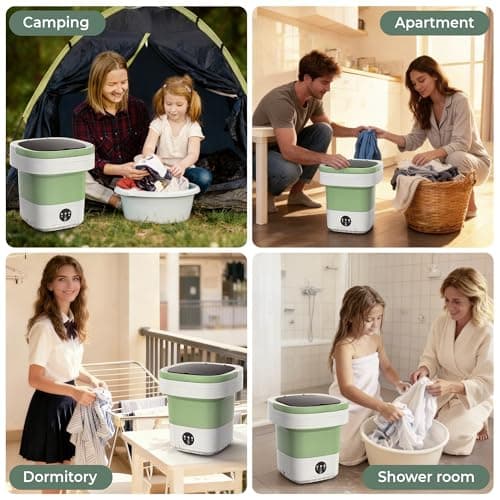 16L Foldable Portable Washing Machine, 45dB Quiet 3-Mode Mini Washer, No Installation Compact Laundry for Travel RV Dorm Apartment Camping, Green — view 5