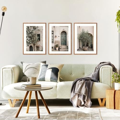 HPNIUB Vintage Italy City Landscape Framed Canvas Wall Art Set, Olive Green Tree Country Wall Decor, Modern Minimalist Countryside Villages Picture for Living Room,Office(Set of 3,12X16 Inch) — view 5