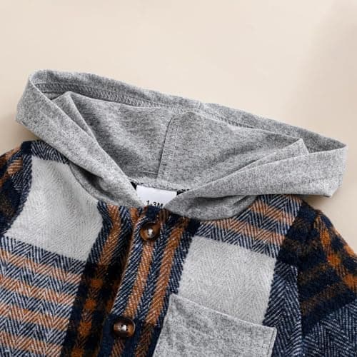 LUJENGEFA Baby Boy Outfits Tracksuit Plaid Button Down Hoodie Tops Pants Trousers Jogger Toddler 2Pcs Clothes Set Light Gray 0-3 months — view 2