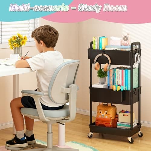 SUNALLY Baby Diaper Caddy Cart, 3 Tier Rolling Diaper Cart with Lockable Wheels for Nursery Essentials, Large Capacity & Easy Assemble Diaper Storage Organizer for Newborn,New Mom, Black — view 4