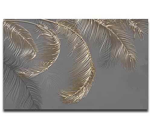 Cliouar Grey Palm Leaf Wallpaper 155" x 103" (7 Panels, Non-Pasted, 3D Effect Silk Cloth, High-Definition Printing) for Bedroom & Living Room — view 2