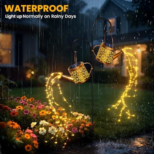 X-PREK Solar Garden Lights Outdoor Decoration, Metal Solar Watering Can Lights Outdoor Waterproof, Small Patio Light Yard Lawn Pathway Decor, Gardening Gifts for Women Mom Grandma 2 Packs — view 2