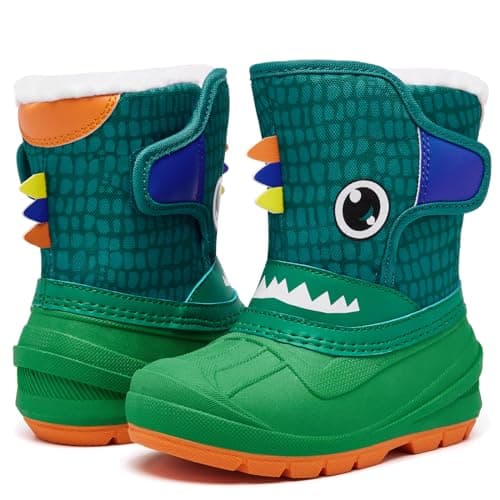 MORENDL Toddler Winter Snow Boots Waterproof Insulated Faux Fur Boys Girls Hiking Boots (Toddler/Little Kid), Greendino, 11 US Little Kid