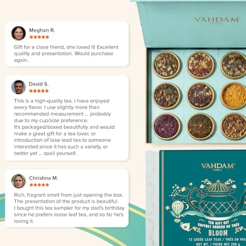 VAHDAM, Bloom - Assorted Tea Gift Set (12 Loose Leaf Tea) Tin Caddy Presentation Box | Gluten Free, Non GMO | Tea Gift Set for Women & Men — view 5