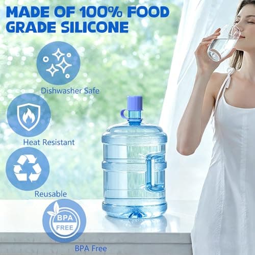 5 Gallon Water Jug Cap, Silicone Reusable Cap for 2/3/4/5 Gal Bottles Leak-Proof Replacement Bottle Lids for 55mm & 60mm Bottle Tops Dishwasher Safe & BPA-Free (Dark Blue, 3 Packs) — view 3