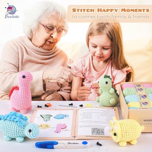 Crochetta Crochet Kit for Beginners, Crochet Starter Kits for Adults, Amigurumi Craft Knitting Crocheting Kits with Step-by-Step Video Tutorials, 6 Pc Hanging Potted Plants Family(40%+ Yarn — view 2