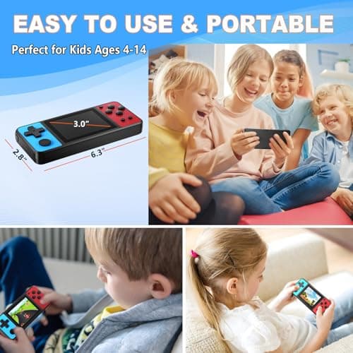 KAVOYI 32 Bit Handheld Games for Kids Built-in 139 Video Games,3.0" IPS Screen Rechargeable Portable Arcade Gaming Player,Electronic Toys for Boys Girls Birthday Xmas Gift Blue-Red — view 5