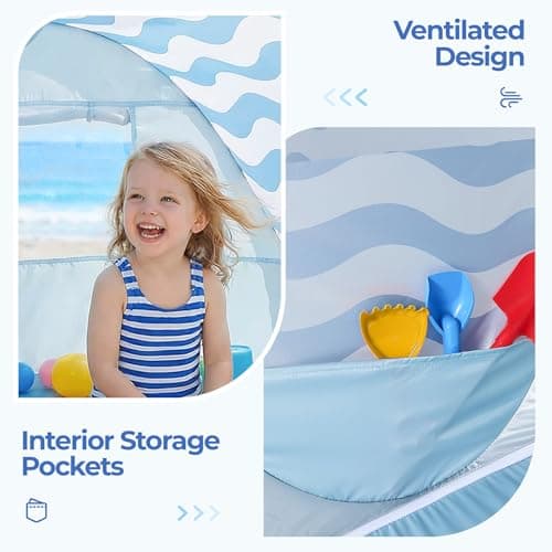 Apojungle Baby Beach Tent for Kids: Navy Blue Pop Up Sun Shelter Canopy- UV Protection Beach Shade Outdoor - Travel Beach Umbrella for Toddlers Camping Play — view 3