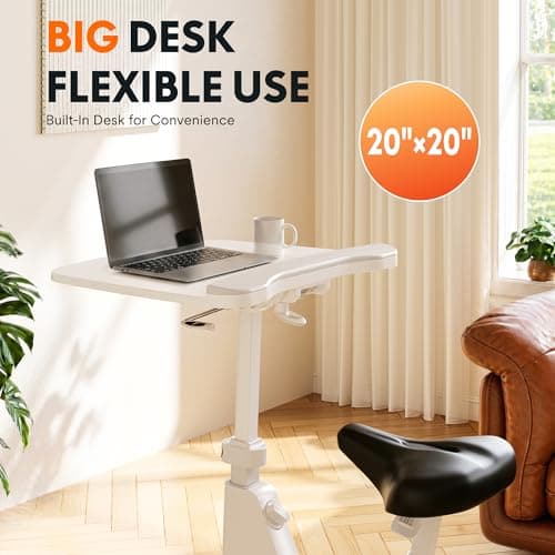 FLEXISPOT Exercise Bike with 2D Desktop, Space Saving Under Desk Bike with Removable Desk, Stationary Bikes Upright Indoor Bikes with 8 Level Magnetic Resistance Upgraded Pro Flywheel, V9 White — view 5