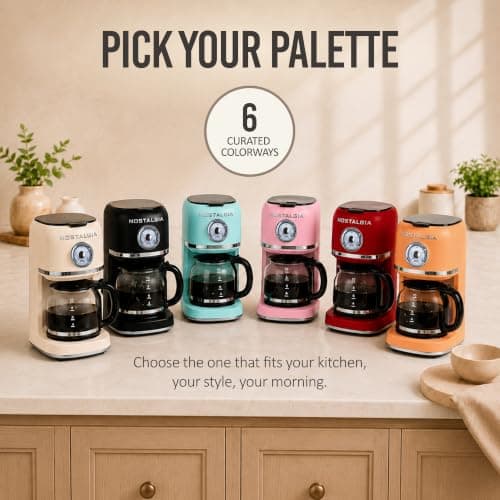 Nostalgia Classic Retro 10 Cup Coffee Maker - One-Touch Drip Brew, Reusable Filter - Anti-Drip, Auto Shutoff, & Time Display - Dishwasher Safe 50 oz Carafe - Cream — view 7