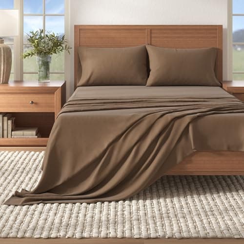 Great Bay Home Flannel Sheet Set Full Size - 100% Turkish Cotton, Double-Brushed, Winter Bed Sheets - Ultra-Soft, Cozy, 4-Piece Rustic Bedding Set (Dark Taupe)