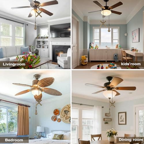 Kelduemi Ceiling Fan Pull Chain Ornaments, 13.6 Inches Fan Pulls Extension Chains Set, Decorative Metal Light Bulb and Fan Cord, Ultra Long 3mm Diameter Beaded Ball Pull Chains for Lamp — view 3