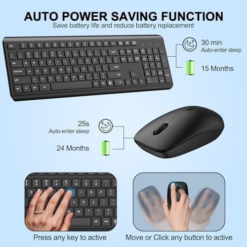 Wireless Keyboard and Mouse Combo, Full Size Silent Ergonomic Keyboard and Mouse, Long Battery Life, Optical Mouse, 2.4G Lag-Free Cordless Mice Keyboard for Computer, Mac, Laptop, PC, Windows — view 2