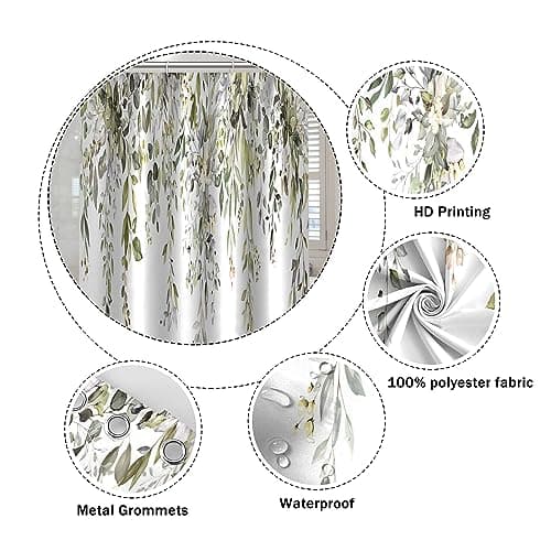 Umpoo Sage Green Eucalyptus Shower Curtains for Bathroom Decor Spring Watercolor Plant Leaves Modern Minimalist Bath Curtain Waterproof Fabric with Hooks 48x72 Inch — view 4