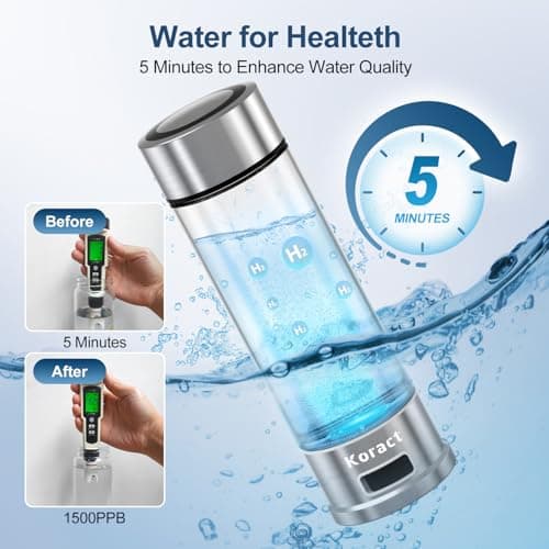 Hydrogen Water Bottle 1500PPB Portable Hydrogen Water Bottles Generator Glass, Hydrogen Rich Water Dispenser with SPE & PEM Technology for Home Office Fitness Travel Outdoor Sports (Silvery) — view 4