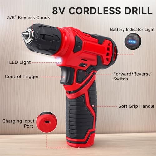 Tool Set - 8V Cordless Drill Set, 132 Piece Home Tool Set With Hand Drill, Tool Kit for Women & Men, Perfect for Homeowner, Diyer, Handyman — view 3