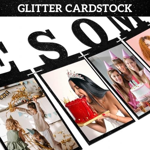 40th Birthday Photo Banner, Black Glitter 4x6 Display