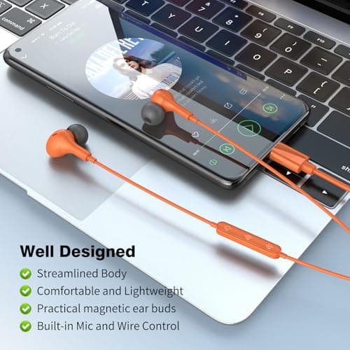 USB C Headphones for iPhone 17 16 15 Pro Galaxy S25 S26 Wired Earbuds with Microphone for Samsung S24 S23 S22 S21 Ultra, Magnetic Noise Canceling in-Ear Type C Earphone for iPad 10 Pixel 9 8, Orange — view 5