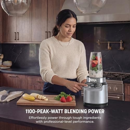 Ninja Nutri-Blender Pro with Auto-iQ | For Smoothies, Shakes, Frozen Drinks, Salsa, Dips | (2) 24-oz. To-Go Cups & Spout Lids | 1100-Peak-Watt | Silver | BN401 — view 2