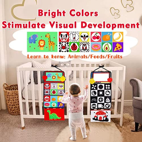Tummy Time Baby Mirror Infant Toys Newborn 0 3 Months Brain Development with Crinkle Cloth Book Teether Black and White High Contrast Baby Toys 2 4 5 0-6 Month Boys Girls Sensory Activity Shower Gifts — view 4