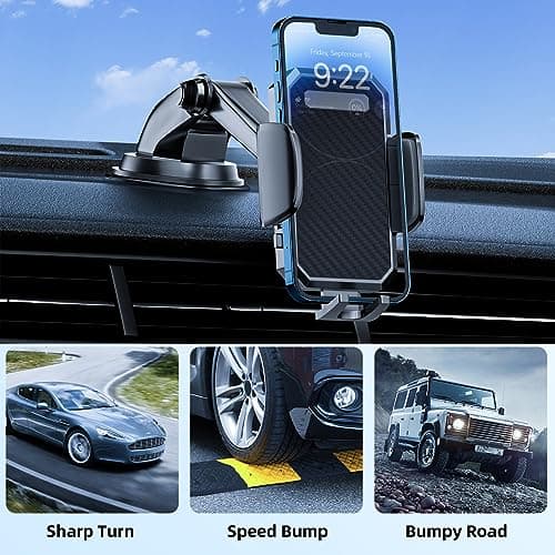 3-in-1 Car Phone Holder, [ Off-Road Level Suction Cup & Clip] Universal Cell Phone Holder Mount Dashboard Windshield Vent One-Hand Operation Holder Compatible with All Smartphones and Cars — view 3