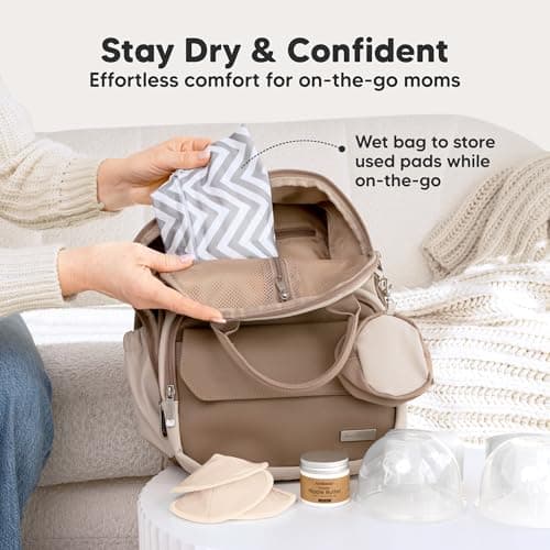 Organic Nursing Pads, 14 Washable Breast Pads,Wash Bag (Bare Beige, L 5") — view 7