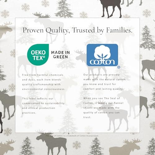 Extra Soft 100% Turkish Cotton Flannel Sheet Set. Warm, Cozy, Luxury Winter Bed Sheets. Stratton Collection (Queen, Moose) — view 3