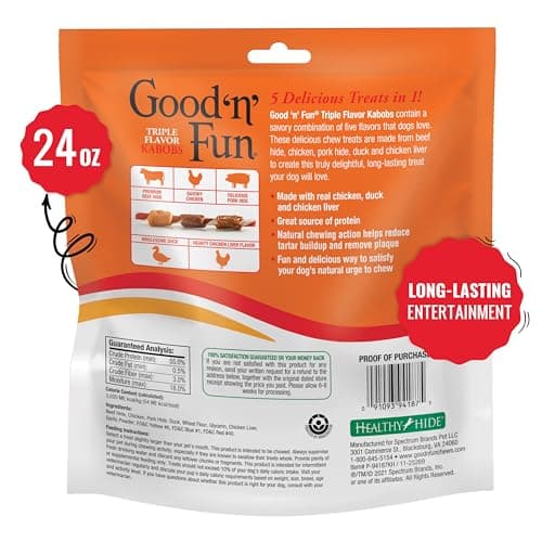 Good 'n' Fun Kabobs Long-Lasting Dog Treat, With Real Proteins, Beef Hide and Premium Chicken, Supports Dental Health, Mental Stimulation, 24 oz