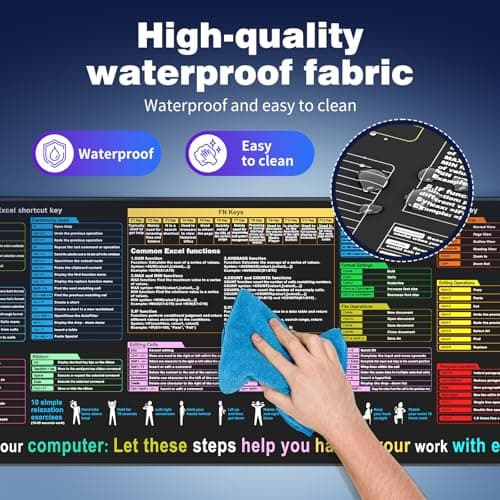 Excel Cheat Sheet Desk pad—Contains 12 Types of Common Skills in Excel and Word|Large XL Size（31.5 * 11.8 inch）|Desk mat for Keyboard and Mouse|Work、Study、Gaming Mouse pad|Waterproof、Anti-Slip — view 3