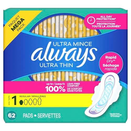 Always Ultra Thin Feminine Pads with Wings for Women, Size 1, Regular Absorbency, Unscented, 62 Count — view 10