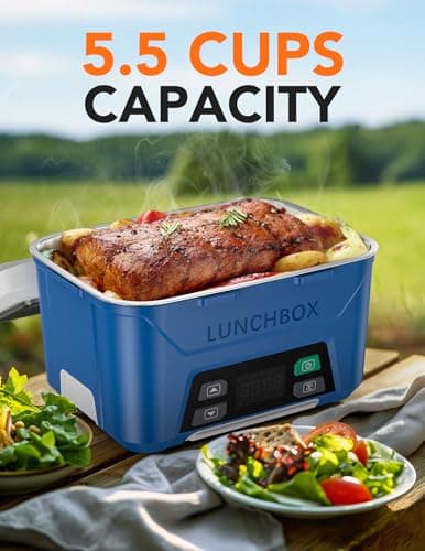 Docusvect Cordless Electric Lunch Box for Adults, Heated Lunch Box Battery Powered with Automatic Heating, 1.3L Portable Food Warmer with Removable Tray Divider — view 2