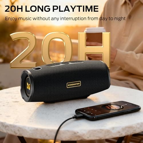 Monster S380 Bluetooth Speaker, Portable Speaker with 40W Stereo Sound, Bluetooth 6.0, 20H Playtime, IPX6 Waterproof, TWS Pairing, Support AUX/TF Card, Wireless Speaker for Outdoor Home Party — view 4