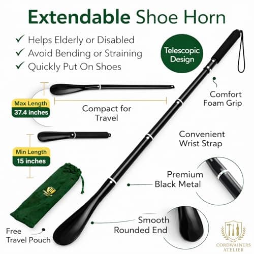 Extendable Aluminum Shoe Horn with Adjustable Long Handle – Aluminum Shoehorn for Easy Wear– Aluminum Shoe horn, Telescopic from 14.5” to 37” – Long Handle for Boots & Mobility Support — view 4