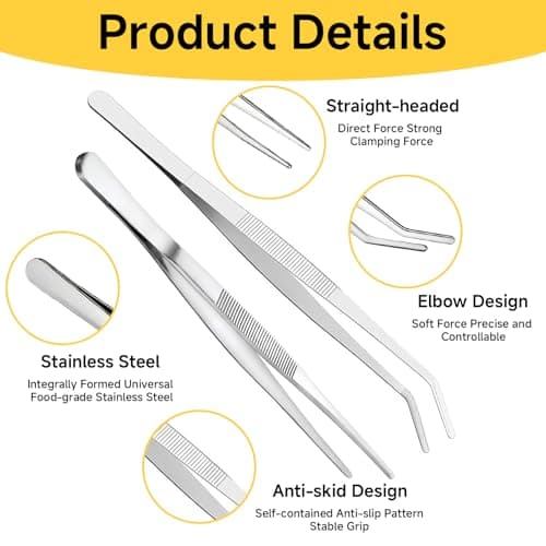 2PCS Kitchen Tweezers Tongs, Precision Serrated Tips Tongs for BBQ — view 2