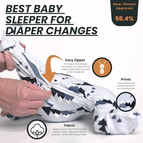 ZIPPYJAMZ Baby Sleepers, Organic GOTS Cotton Footed Onesies, Inseam Zipper for Quicker and Easier Diaper Changes - Little Adventurer (0-3 Months) — view 3