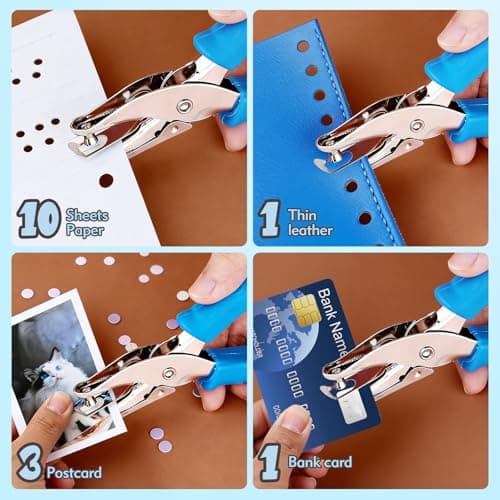 ZASZO 2 Pcs Hole Punch, 1/4" and 1/8" Hole Puncher with Blue Soft Grip for Crafts, Scrapbooks, Tags, Tickets, Handheld Circle Single Hole Punch for Home, Office and Classroom — view 5