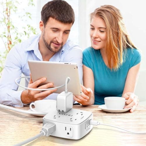 6 Ft Surge Protector Power Strip - 8 Widely Outlets with 4 USB Ports, 3 Side Outlet Extender with 6 Feet Extension Cord, Flat Plug, Wall Mount, Desk USB Charging Station, ETL,White — view 3