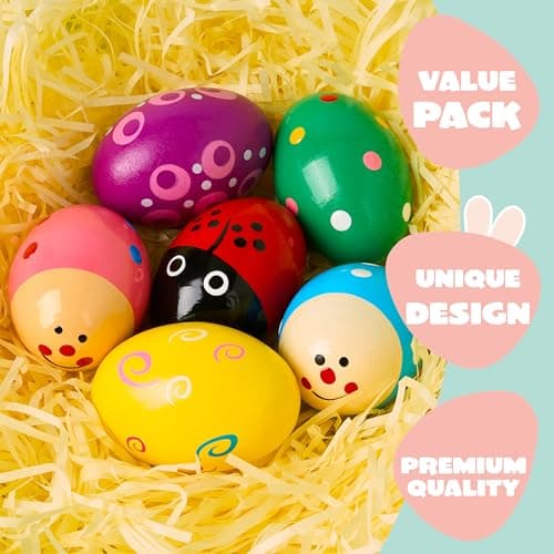 JOYIN 6 Packs Easter Wooden Egg Shakers Maracas Percussion Musical for Easter Basket Stuffer Filler, Classroom Prize Supplies, Musical Instrument, Basket Stuffers Fillers for Kids, Easter Hunt — view 2