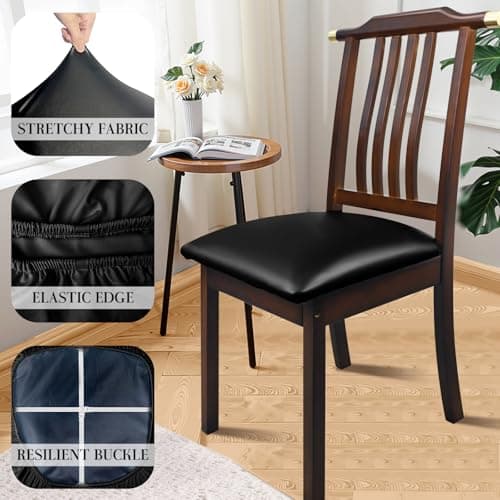 Lufyzora Pu Leather Dining Chair Seat Covers Set of 6, Waterproof Kitchen Chair Covers Stretch Chair Cover for Kitchen/Dining Room/Hotel, Tasteless seat Covers for Chairs (Black - 6 PCS) — view 4