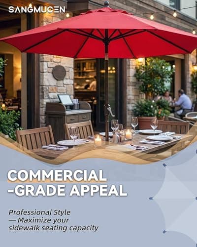 SANGMUCEN 7.5ft Patio Umbrella - 8 Sturdy Ribs Outdoor Umbrella with 30° Dual-Tilt, UPF 50+ UV Protective Waterproof Market Parasol de Patio for Garden, Pool, Balcony & Bistro Tables, Red HPU075R — view 12
