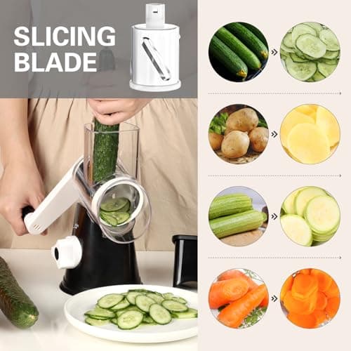 Cambom Rotary Cheese Grater Hand Crank Cheese Shredder for Fresh Cheese, Vegetable, Nuts,Non-slip Suction Base, Three Blades, Black — view 2