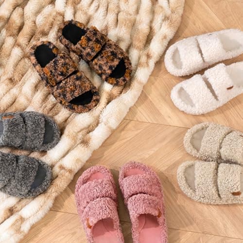 EverFoams Womens Fuzzy Open-toe Slippers Soft Comfy Memory Foam Indoor House Shoes Cool Gray,7-8 US — view 2