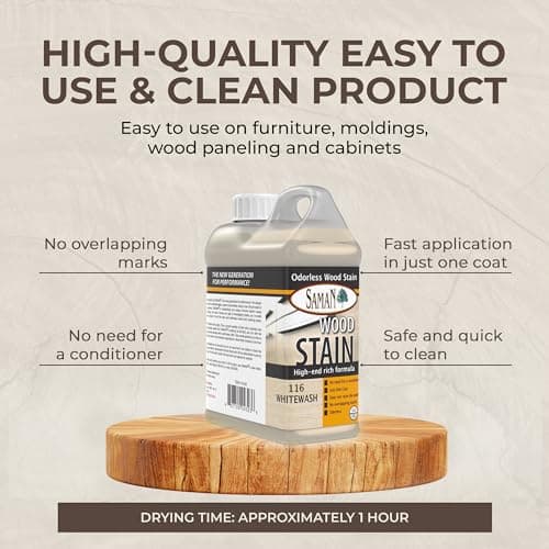 SamaN Interior Water Based Wood Stain - Natural Stain for Furniture, Moldings, Wood Paneling, Cabinets (Whitewash TEW-116-32 1-Quart) — view 4