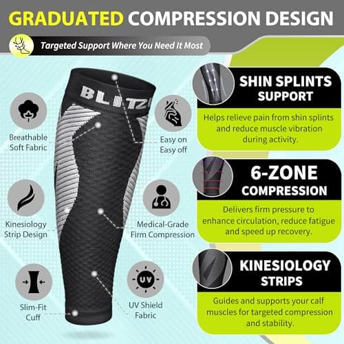BLITZU Calf Compression Sleeves, Footless Compression Socks for Men & Women — view 2