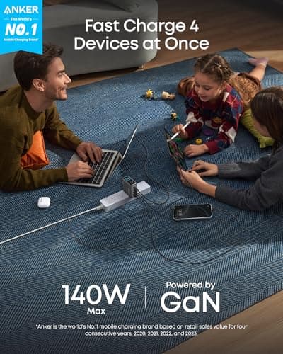 Anker 140W 4-Port GaN MacBook Charger, USB C Charger Block with Display