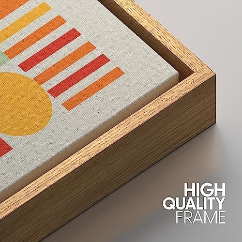 NWT Framed Canvas Print Wall Art Set Mid-Century Modern Colorful Geometric Color Block Abstract Shapes Digital Art Illustrations Modern Art Decorative Minimalist for Bedroom - 24"x36"x3 Natural — view 4