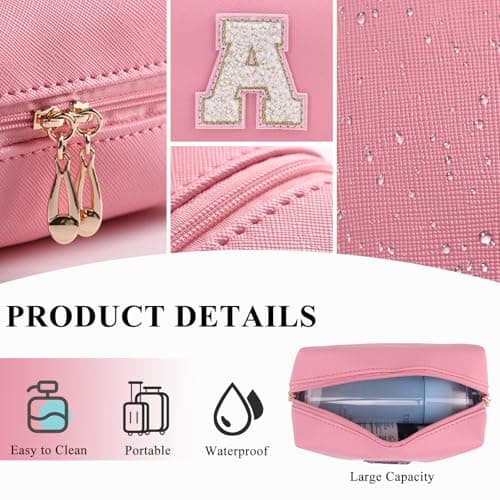 Makeup Bag for Women,Personalized Lettered Embroidered Zippered Cosmetic Bag,Travel Makeup Bag Portable Waterproof Cosmetic Toiletry Bag, Cute Cosmetic Pouch as a Gift for Girl — view 3