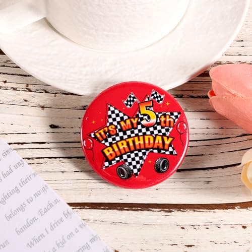 Racing Car Happy Birthday Pin, 2.3in/5.8cm It’s My Birthday Badge Pin Button Brooch Racing Decorations for Race Car Theme Party Celebration Decor (Number 5) — view 2