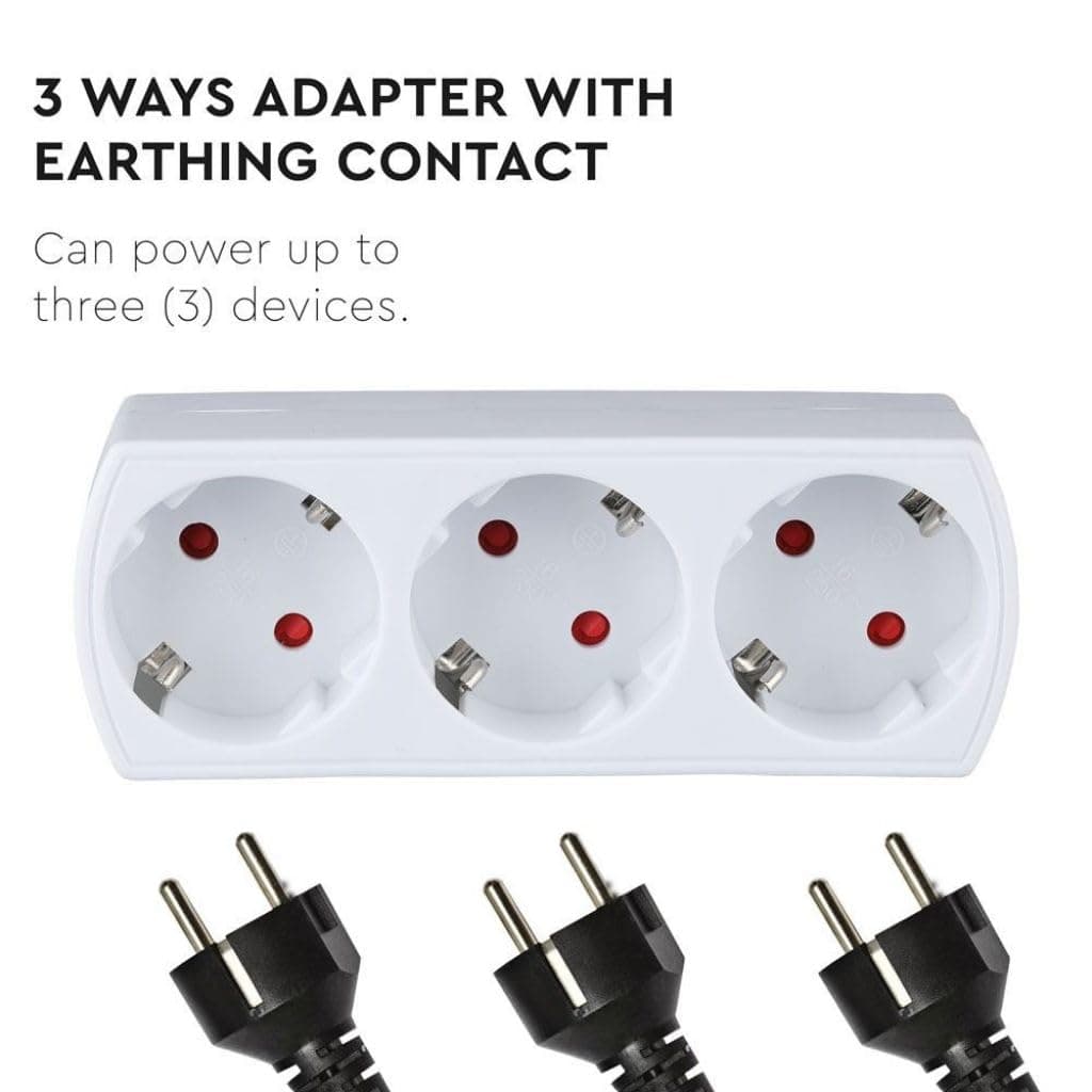 V-TAC Adaptador Múltiple 3 ENCHUFES - Enchufe de Pared 3 Tomas de Corriente 16A Shuko para el Hogar, Oficina, Tienda, Garaje, Cocina - Regleta Múltiple 3 Enchufes - 250V Compacta y Práctica — view 3